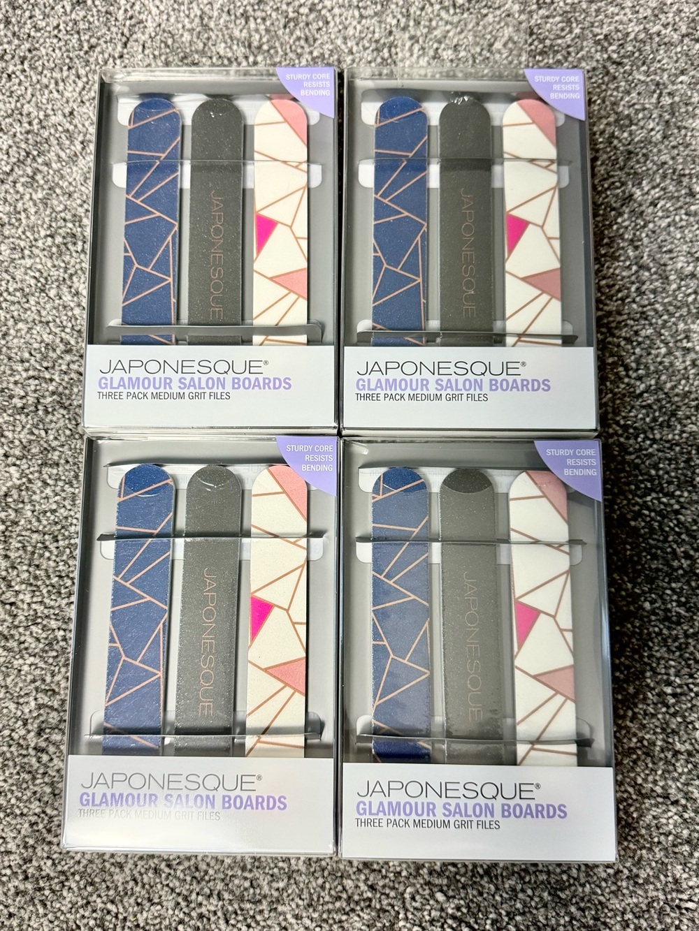 Japonesque Salon Boards 4 - Three-Pack Medium Grit Files - Blue, Gray, White